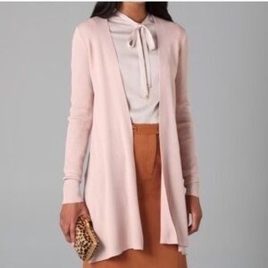 DVF Diane Von Furstenberg Sloan Cardigan High Low Ribbed Blush Pink Cream Size S
